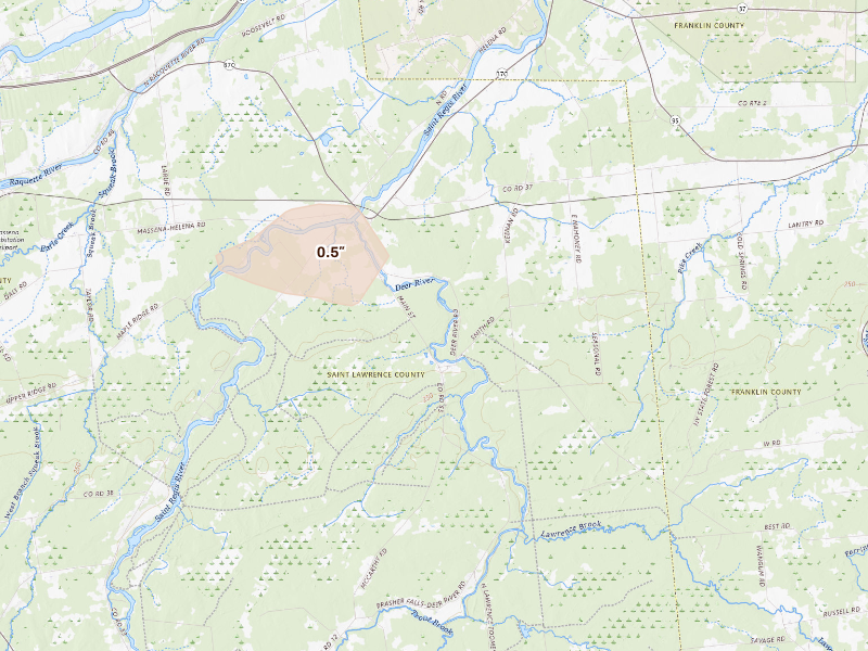 Radar-estimated hail-size map of the storm over Brasher Falls, NY