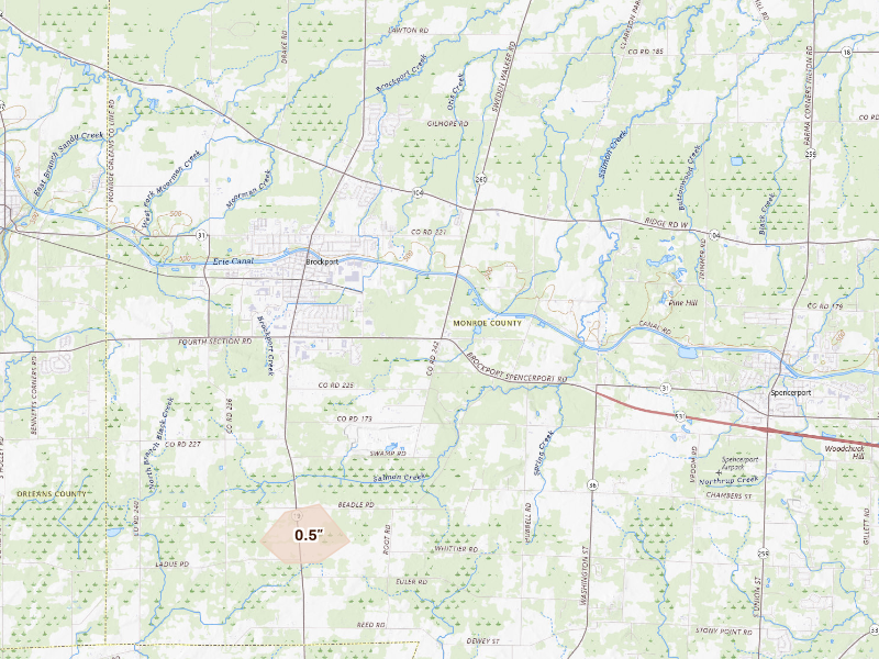 Radar-estimated hail-size map of the storm over Brockport, NY