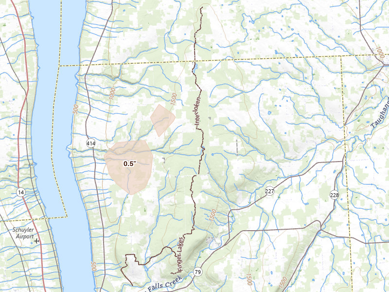 Radar-estimated hail-size map of the storm over Burdett, NY on Jun 11, 2026