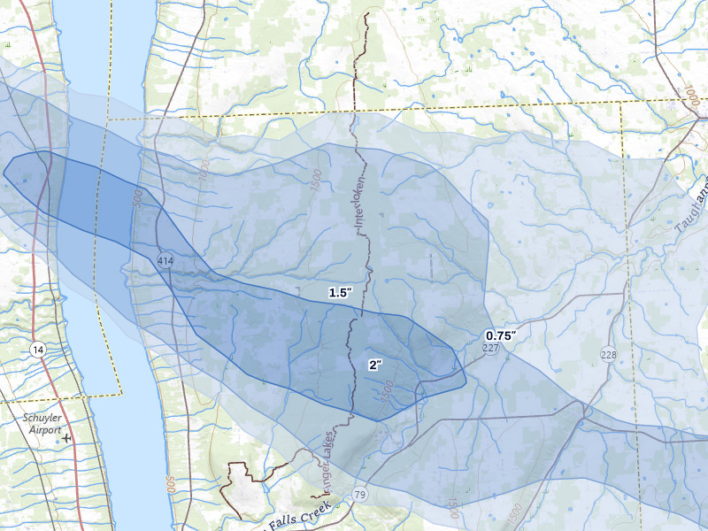NEXRAD radar-signature map of the hail storm over Burdett, NY on Jul 3, 2026