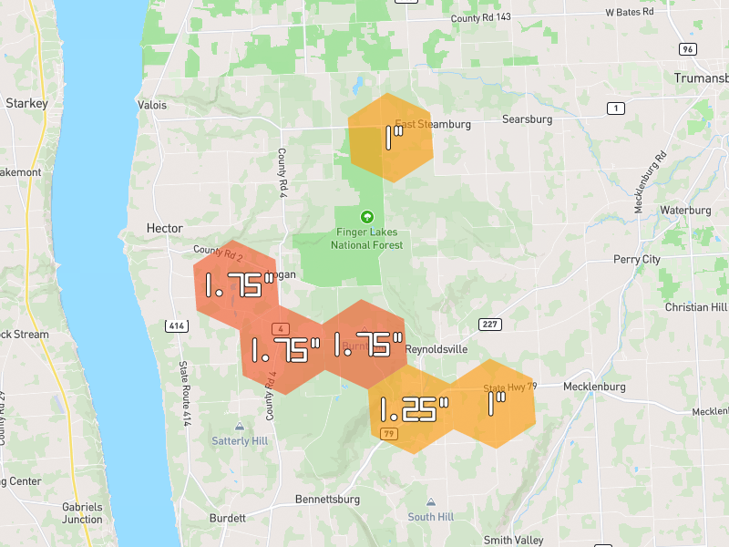 Hail map of Burdett, NY on Jul 3, 2026, hail up to 1.75"