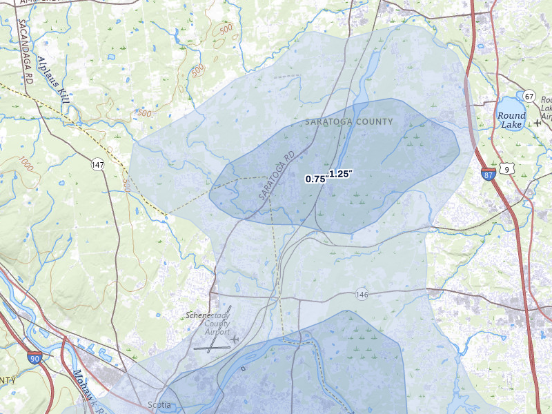 NEXRAD radar-signature map of the hail over Burnt Hills, NY