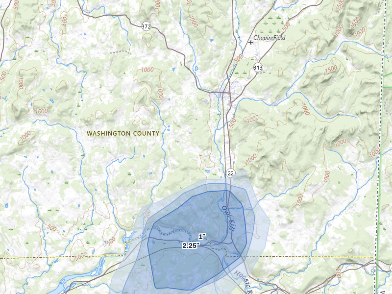 NEXRAD radar-signature map of the hail storm over Buskirk, NY on Jul 28, 2026