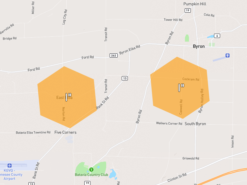 Hail map of Byron, NY on Jul 21, 2026, hail up to 1"