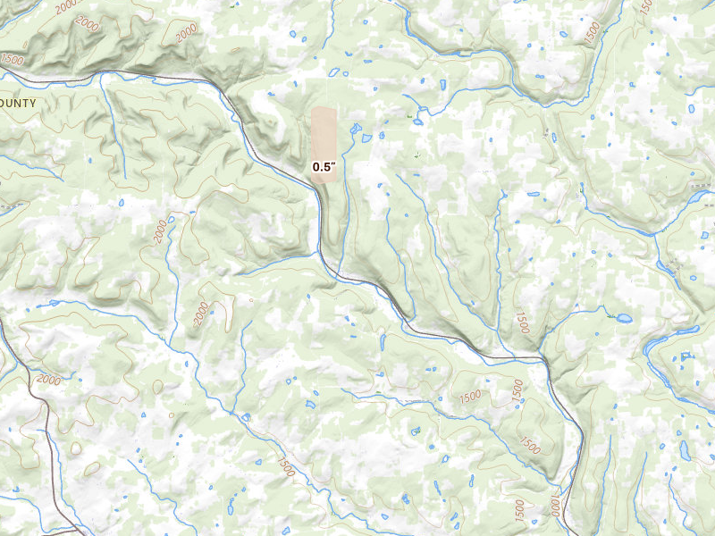 Radar-estimated hail-size map of the storm over Cameron, NY on May 25, 2026