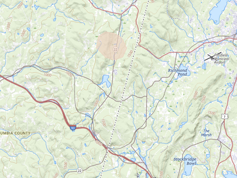 Radar-estimated hail-size map of the storm over Canaan, NY on Jul 2, 2026