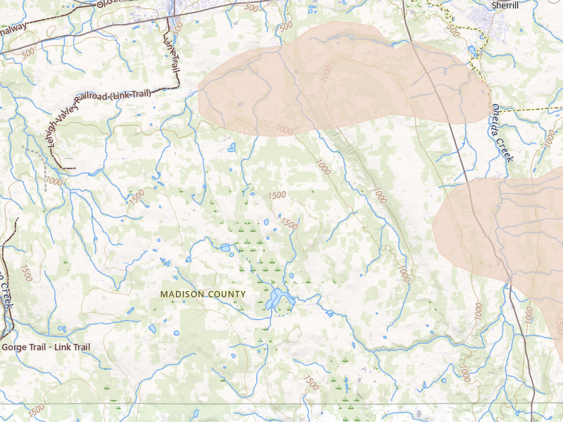 Radar-estimated hail-size map of the storm over Canastota, NY on Jul 1, 2026
