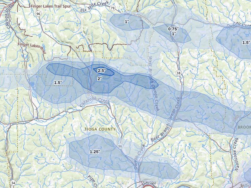 NEXRAD radar-signature map of the hail over Candor, NY