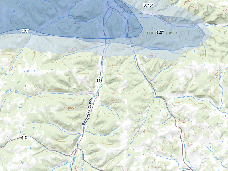 NEXRAD radar-signature map of the hail over Canisteo, NY