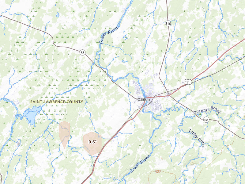 Radar-estimated hail-size map of the storm over Canton, NY