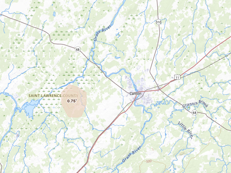 Radar-estimated hail-size map of the storm over Canton, NY