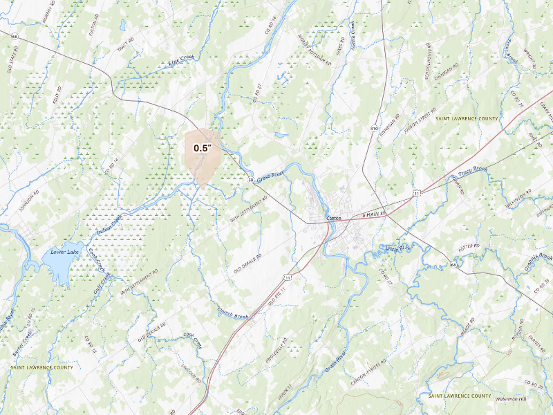 Radar-estimated hail-size map of the storm over Canton, NY