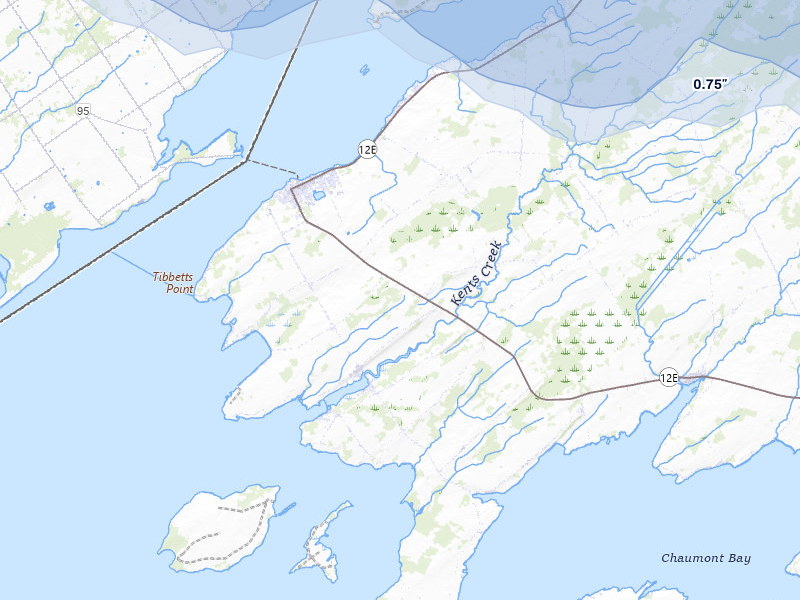 NEXRAD radar-signature map of the hail over Cape Vincent, NY