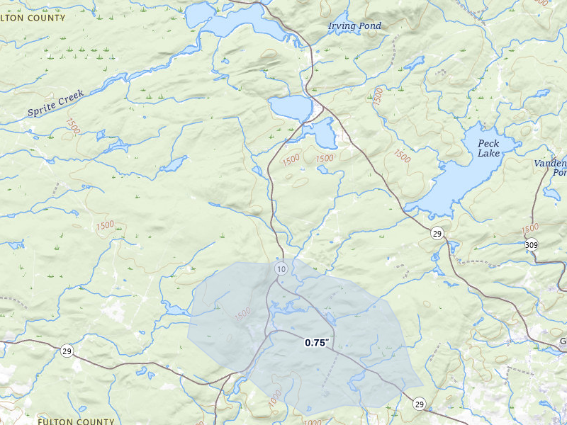 NEXRAD radar-signature map of the hail over Caroga Lake, NY