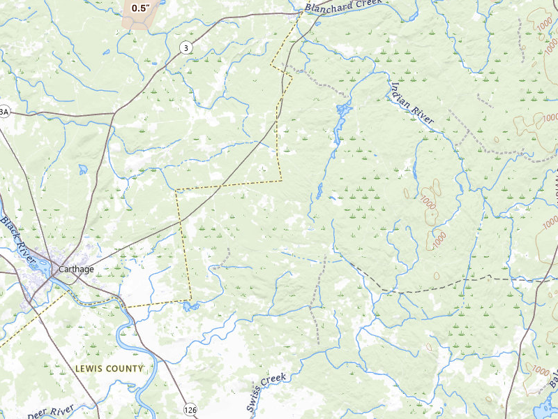 Radar-estimated hail-size map of the storm over Carthage, NY on Jul 21, 2026