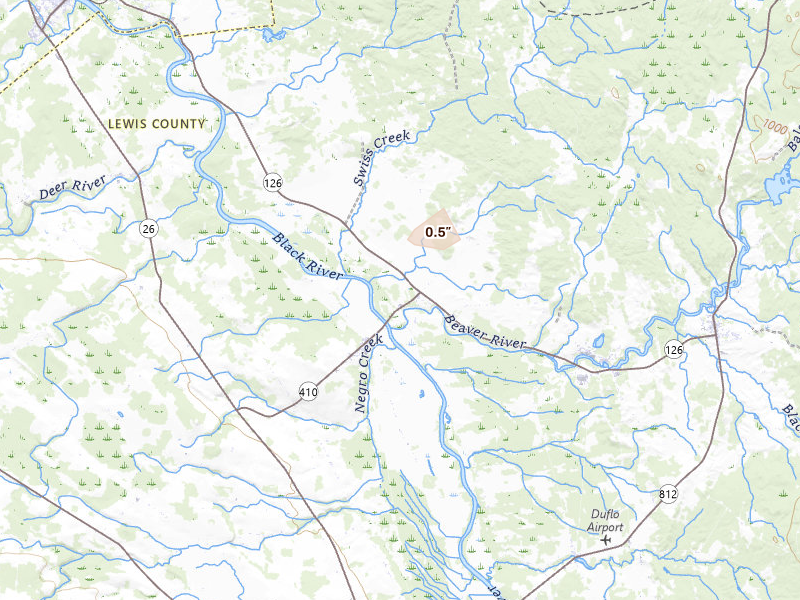 Radar-estimated hail-size map of the storm over Castorland, NY on Mar 30, 2026