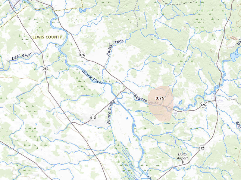 Radar-estimated hail-size map of the storm over Castorland, NY on May 8, 2026