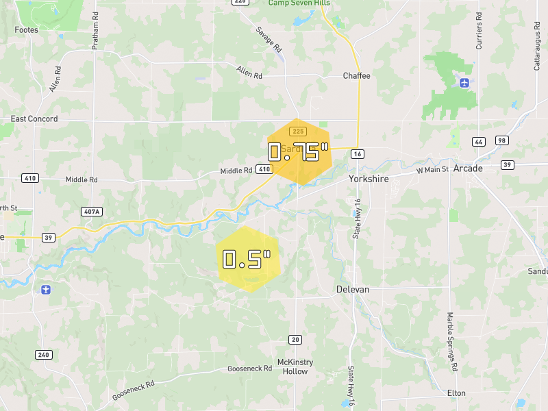 Hail map of Chaffee, NY on Jul 21, 2026, hail up to 0.75"
