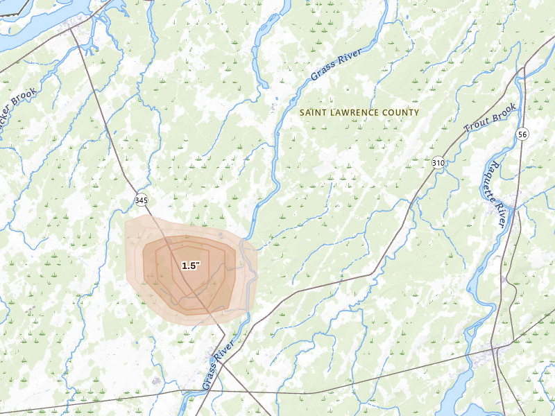 Radar-estimated hail-size map of the storm over Chase Mills, NY