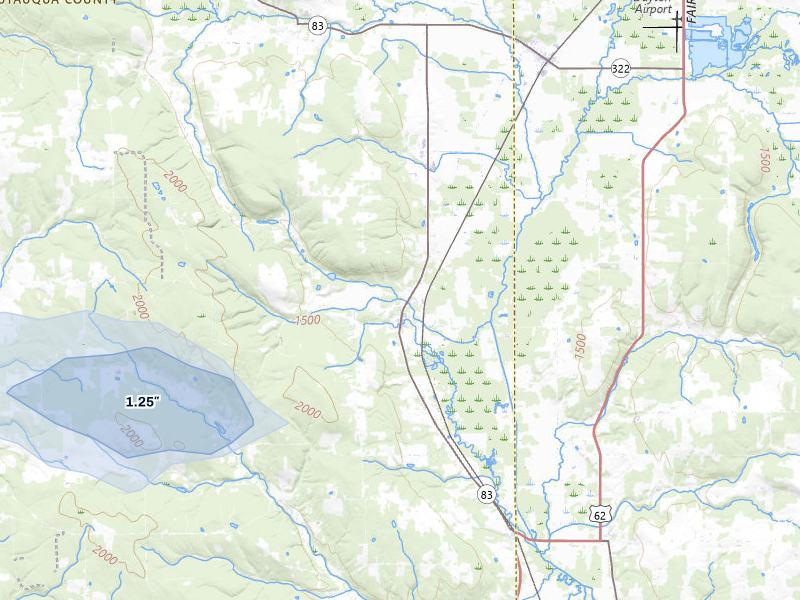 NEXRAD radar-signature map of the hail over Cherry Creek, NY