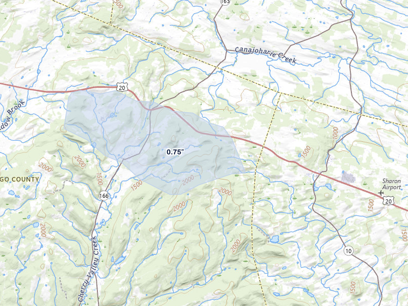 NEXRAD radar-signature map of the hail over Cherry Valley, NY