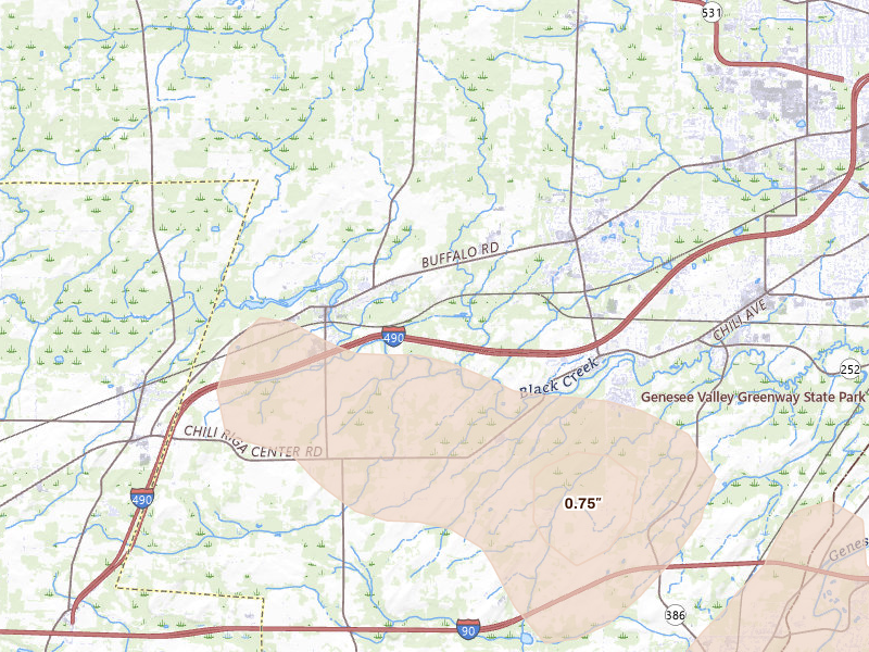 Radar-estimated hail-size map of the storm over Churchville, NY
