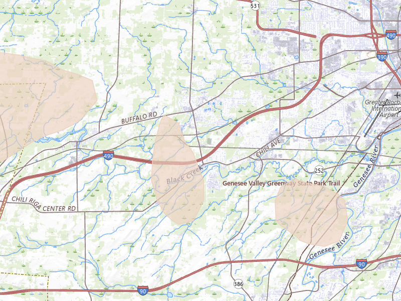 Radar-estimated hail-size map of the storm over Churchville, NY on Sep 2, 2026