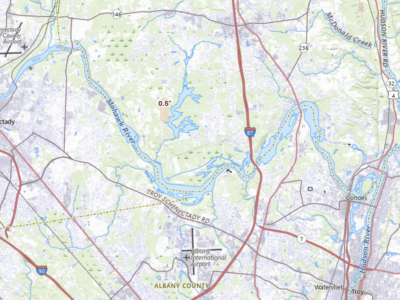 Radar-estimated hail-size map of the storm over Clifton Park, NY on Jun 18, 2026