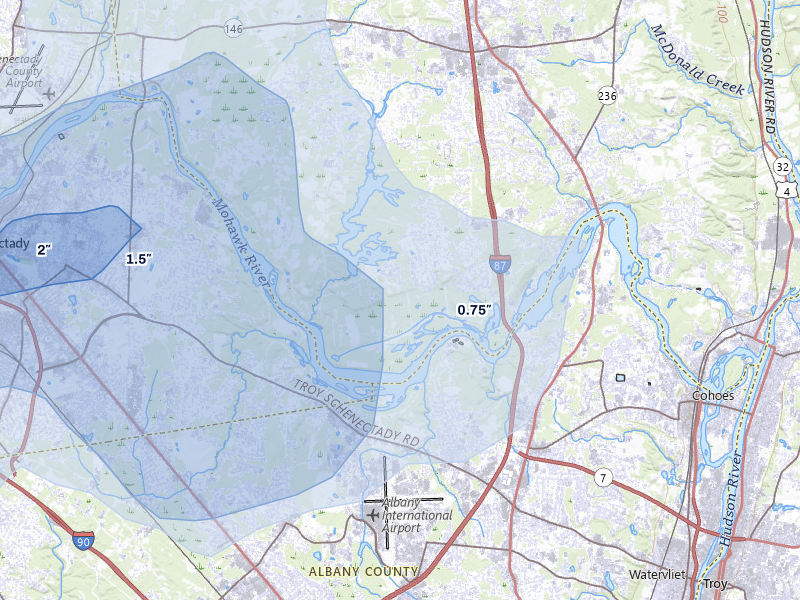 NEXRAD radar-signature map of the hail storm over Clifton Park, NY on Jul 1, 2026
