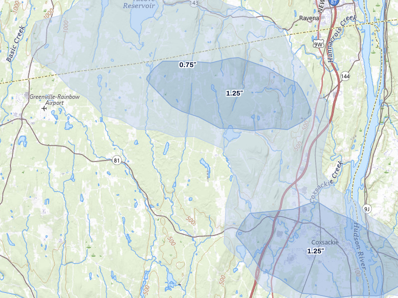 NEXRAD radar-signature map of the hail storm over Climax, NY on Jul 1, 2026