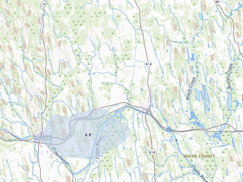 NEXRAD radar-signature map of the hail over Clyde, NY