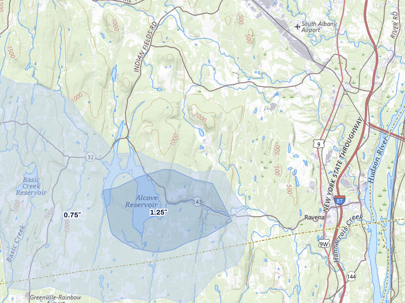NEXRAD radar-signature map of the hail over Coeymans Hollow, NY