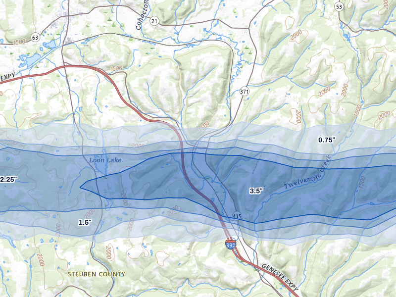 NEXRAD radar-signature map of the hail over Cohocton, NY