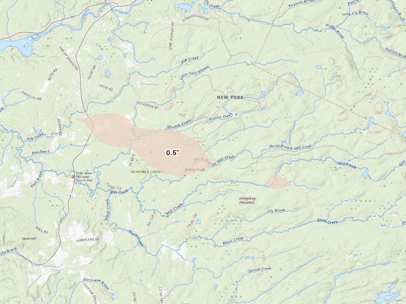 Radar-estimated hail-size map of the storm over Cold Brook, NY