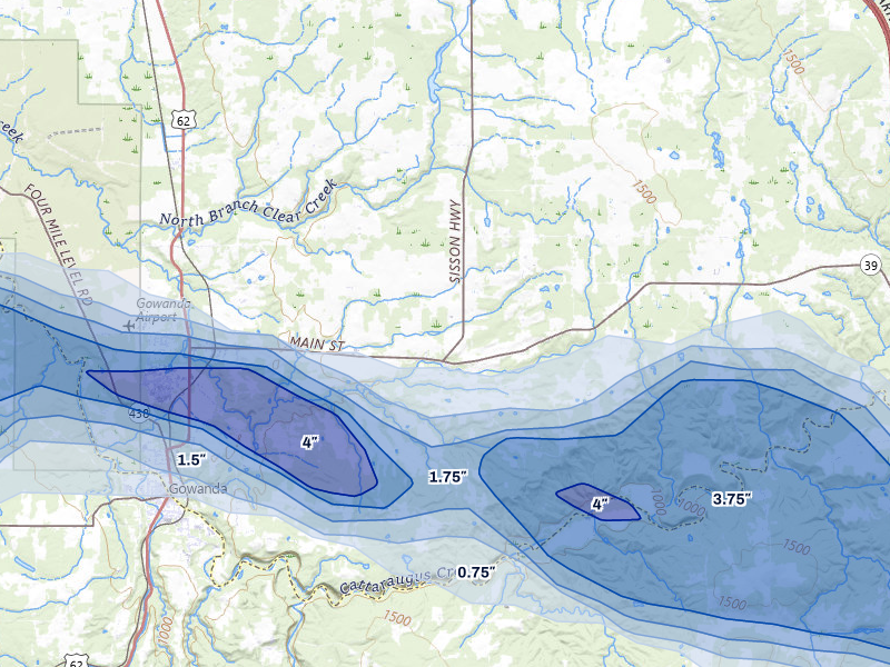 NEXRAD radar-signature map of the hail over Collins, NY