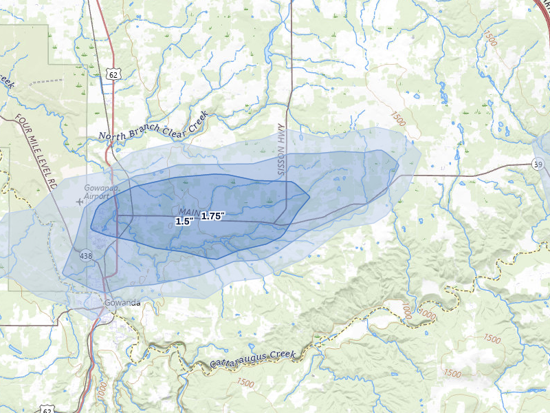 NEXRAD radar-signature map of the hail over Collins, NY