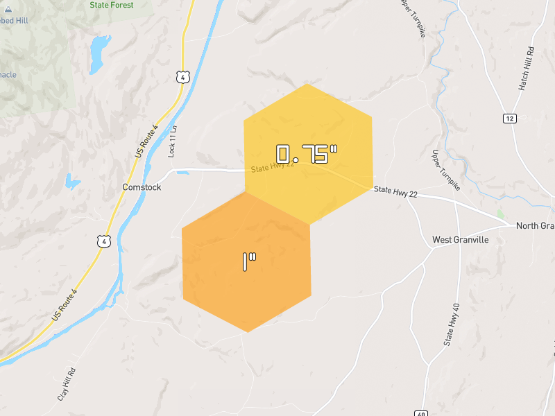 Hail map of Comstock, NY on Jul 2, 2026, hail up to 1"