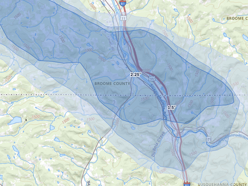 NEXRAD radar-signature map of the hail over Conklin, NY