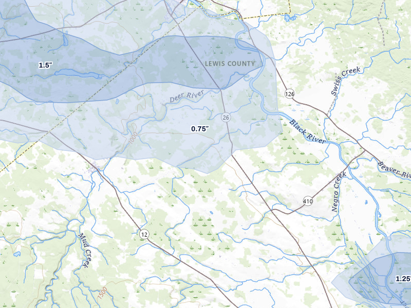 NEXRAD radar-signature map of the hail storm over Copenhagen, NY on Jul 1, 2026