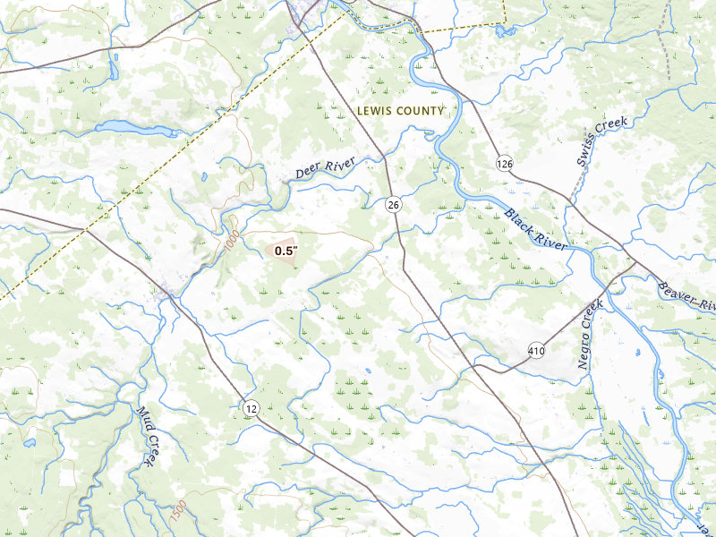 Radar-estimated hail-size map of the storm over Copenhagen, NY on Aug 13, 2026