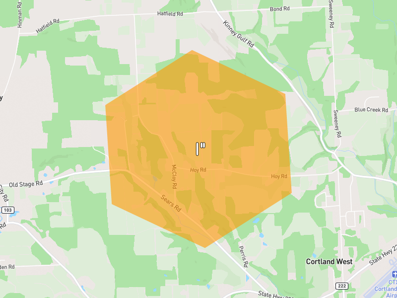 Hail map of Cortland, NY on Jul 3, 2026, hail up to 1"