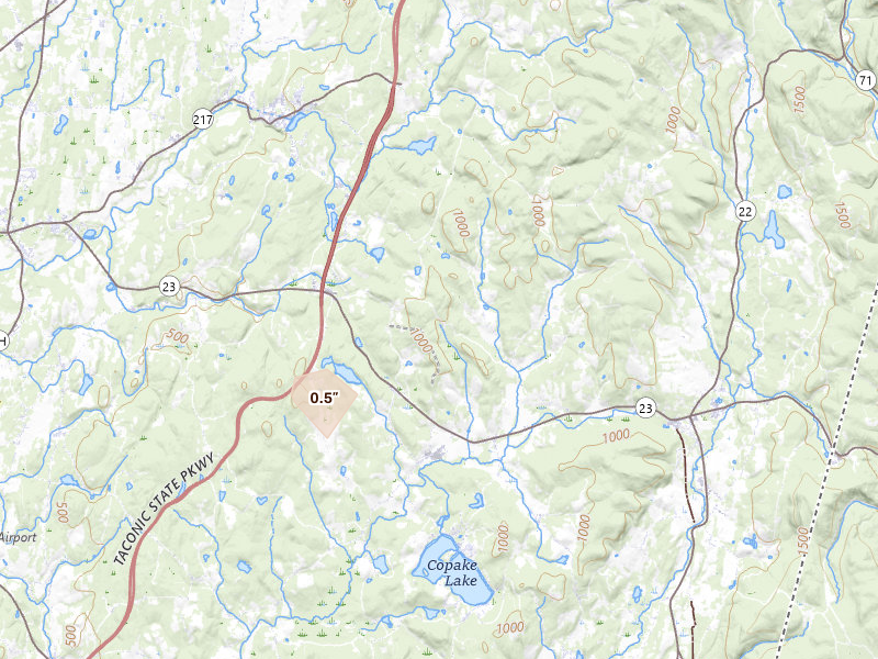 Radar-estimated hail-size map of the storm over Craryville, NY on Jun 12, 2026