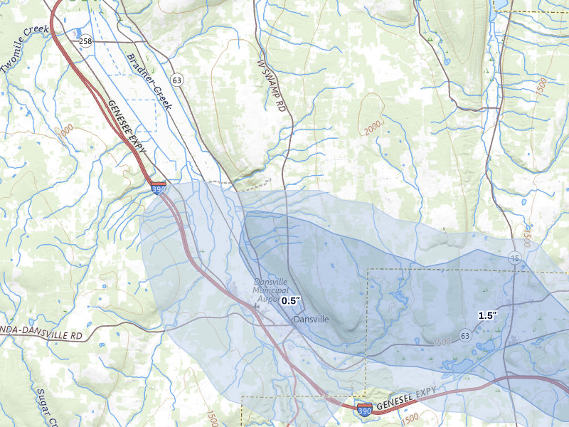 NEXRAD radar-signature map of the hail storm over Dansville, NY on Jul 3, 2026