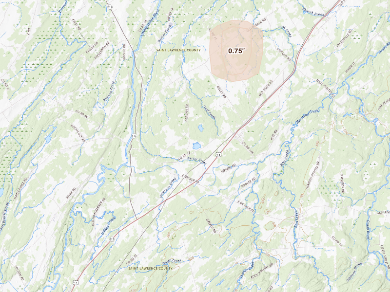 Radar-estimated hail-size map of the storm over De Kalb Junction, NY
