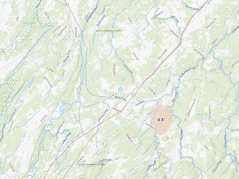 Radar-estimated hail-size map of the storm over De Kalb Junction, NY