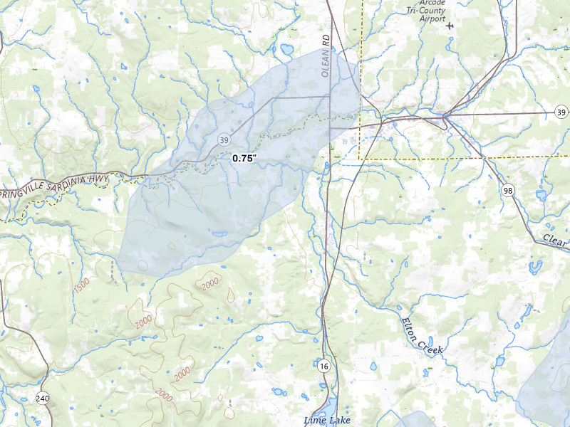 NEXRAD radar-signature map of the hail over Delevan, NY