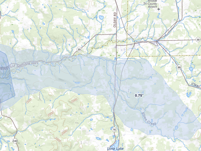 NEXRAD radar-signature map of the hail over Delevan, NY