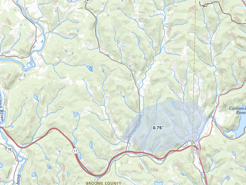 NEXRAD radar-signature map of the hail storm over Deposit, NY on Jul 3, 2026
