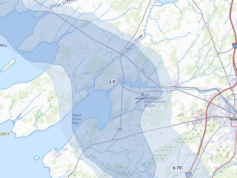 NEXRAD radar-signature map of the hail storm over Dexter, NY on Jun 30, 2026