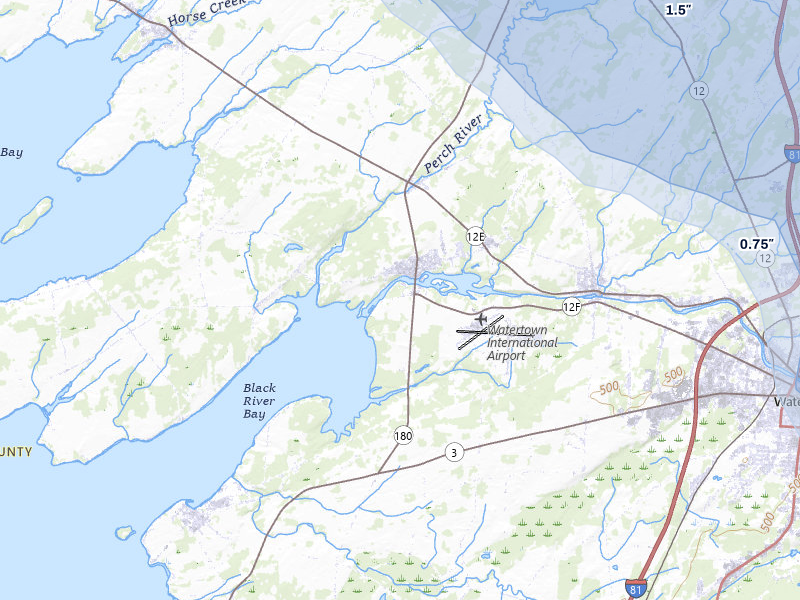 NEXRAD radar-signature map of the hail storm over Dexter, NY on Jul 1, 2026